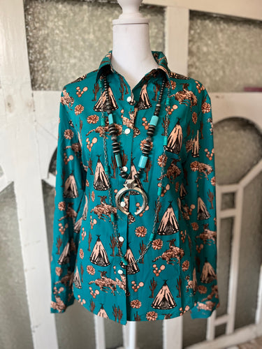 Broncs and Teepees Long Sleeve Blouse