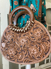 Load image into Gallery viewer, Tooled Hand Tote w/ Wooden Handle