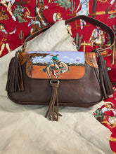 Load image into Gallery viewer, Brown Leather Bag with Handpainted Snap Flap