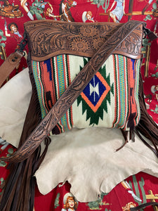 Large Crossbody Blanket, Tooled Strap.  Concealed Carry