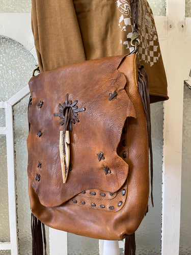 Concealed Carry Large Leather Crossbody with Live Edge and Bone