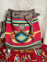 Load image into Gallery viewer, Rafter T Drawstring Satchel Red Blanket Distressed Leather Strap