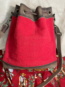 Rafter T Drawstring Satchel Red Blanket Distressed Leather Strap