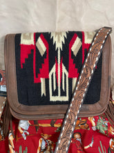 Load image into Gallery viewer, Large Crossover Bag Red Blanket and Tooled Leather Strap