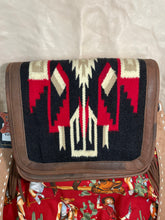 Load image into Gallery viewer, Large Crossover Bag Red Blanket and Tooled Leather Strap