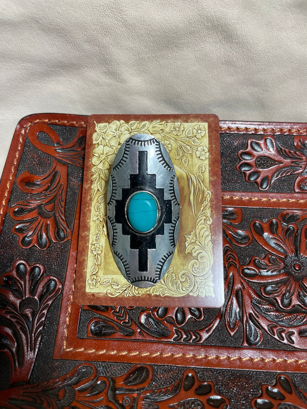 Large Oblong Aztec Concho Adjustable Ring